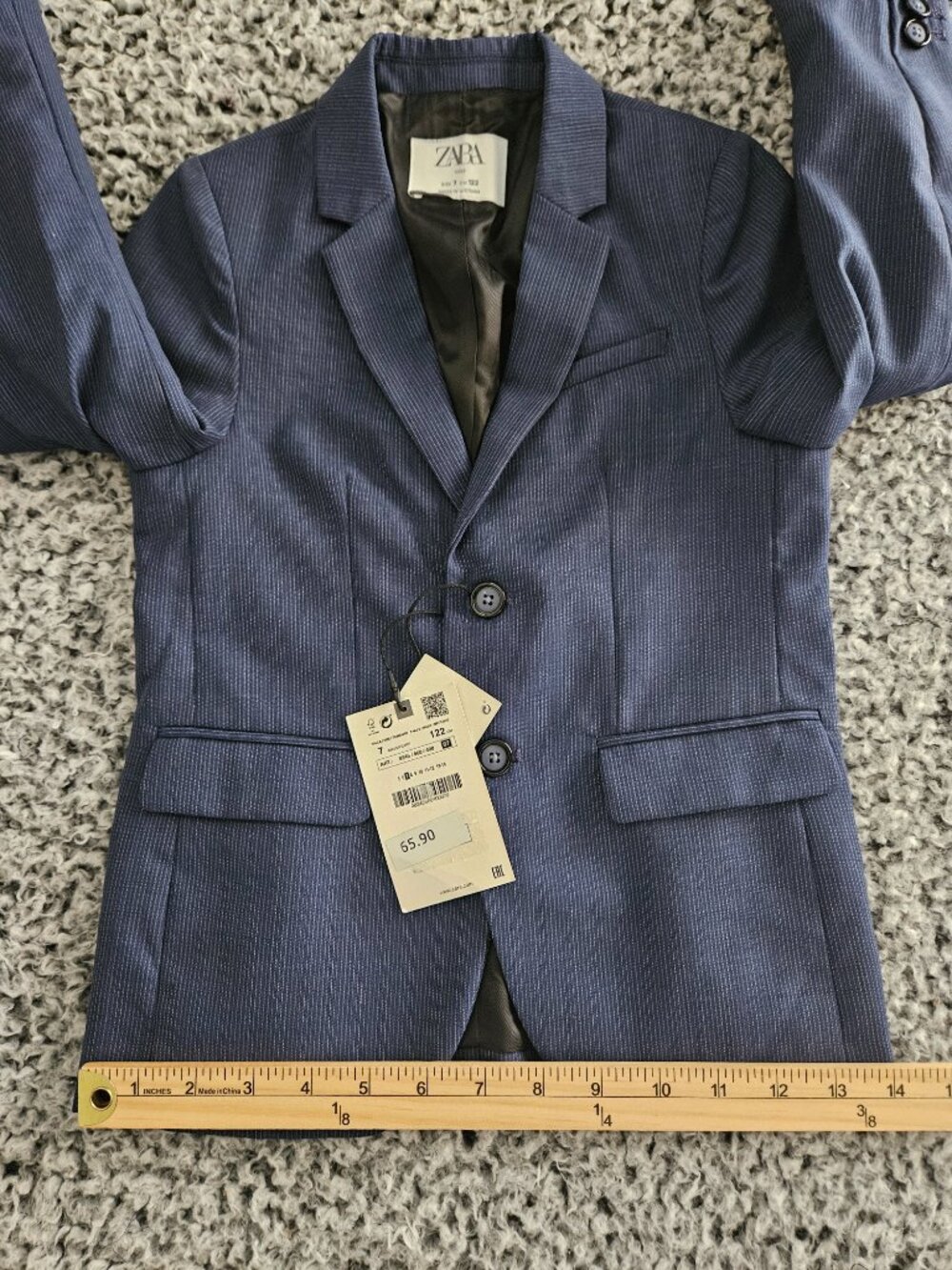 Zara Boys Classic Navy Blue Blazer Size 7 Youth S M Pinstripe Tailored Formal - Picture 11 of 14